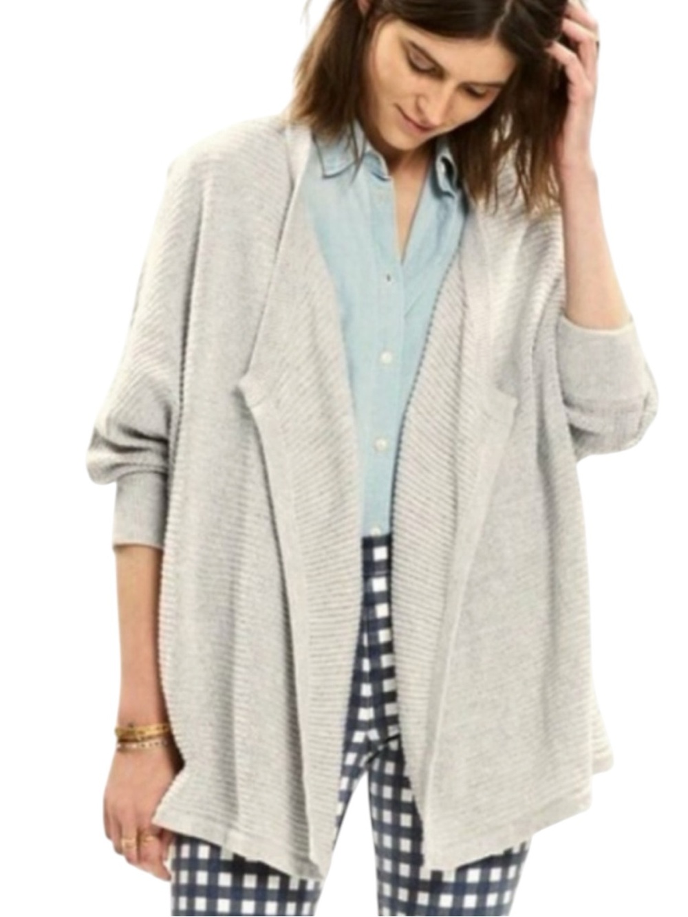 MADEWELL Seabank Open Front Cardigan Sweater in Oat Gray Size Medium